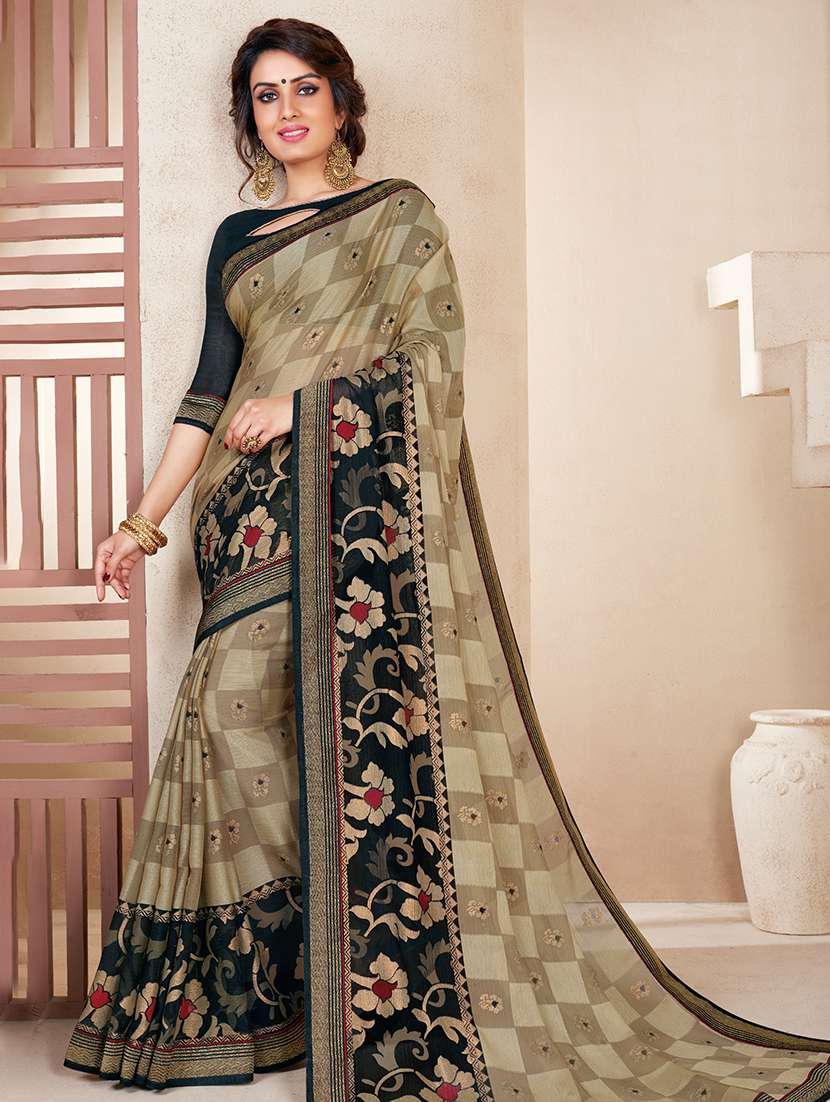 chequered woven saree with blouse