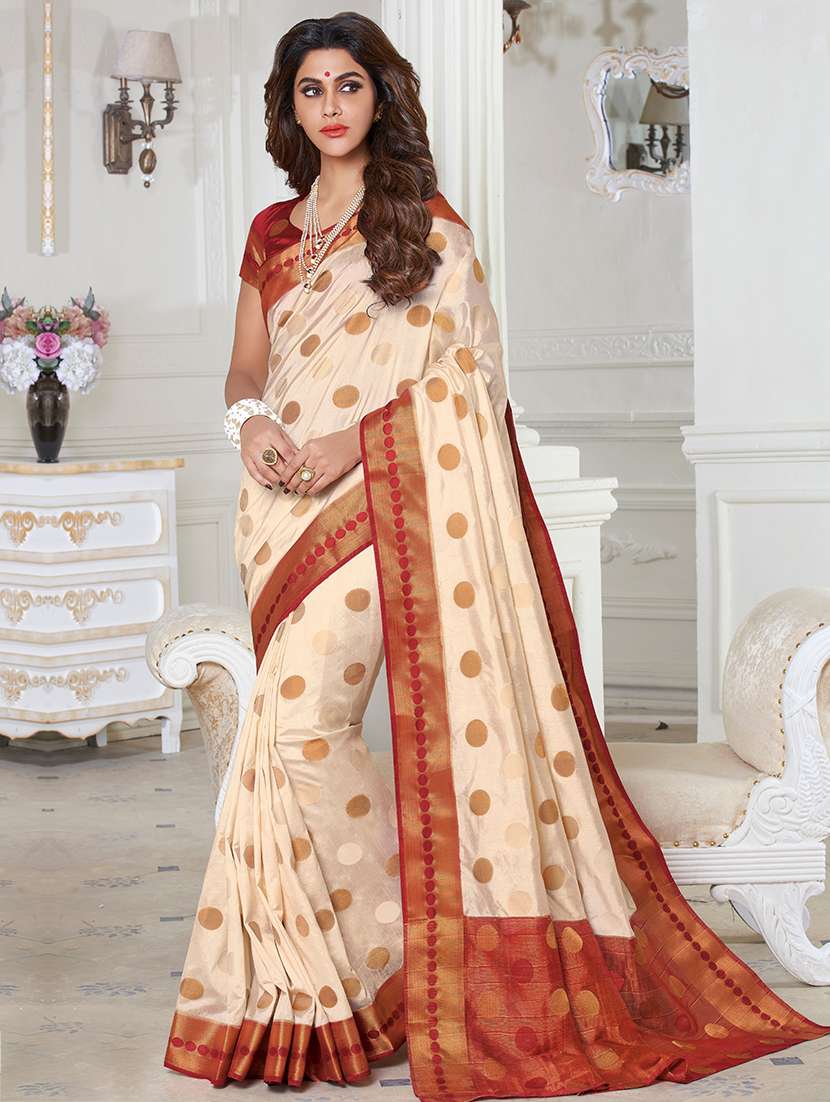 polka dots zari banarasi saree
