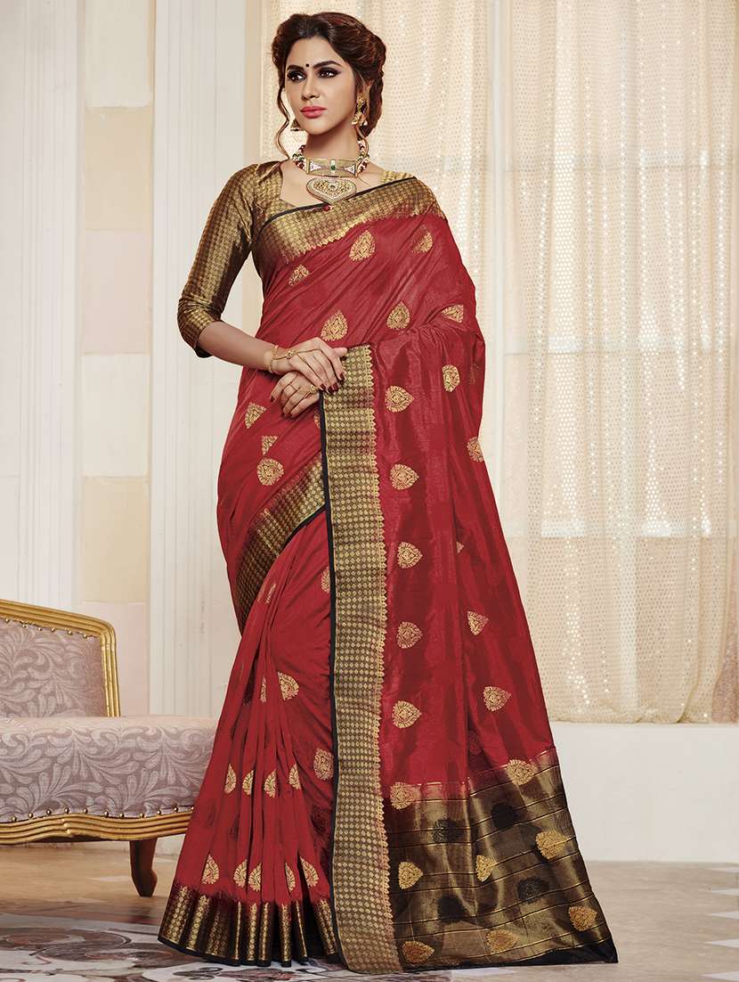 gold zari motif banarasi saree with blouse