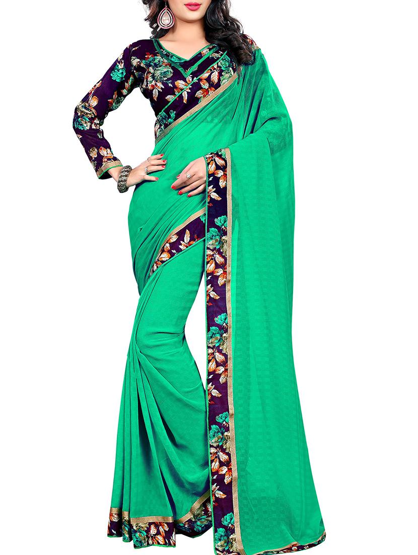 floral lace border saree with blouse - 15476055 -  Zoom Image - 0