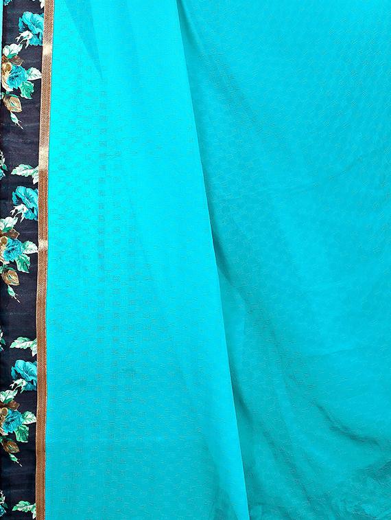 women's bordered turquoise colored saree with blouse - 15476057 - Standard Image - 3