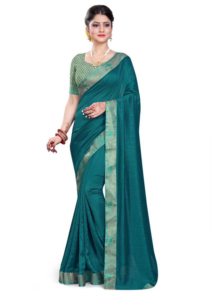 solid bordered saree with blouse - 15476061 - Zoom Image - 0