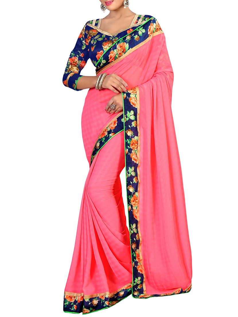 women's bordered pink colored saree with blouse - 15476079 - Zoom Image - 0