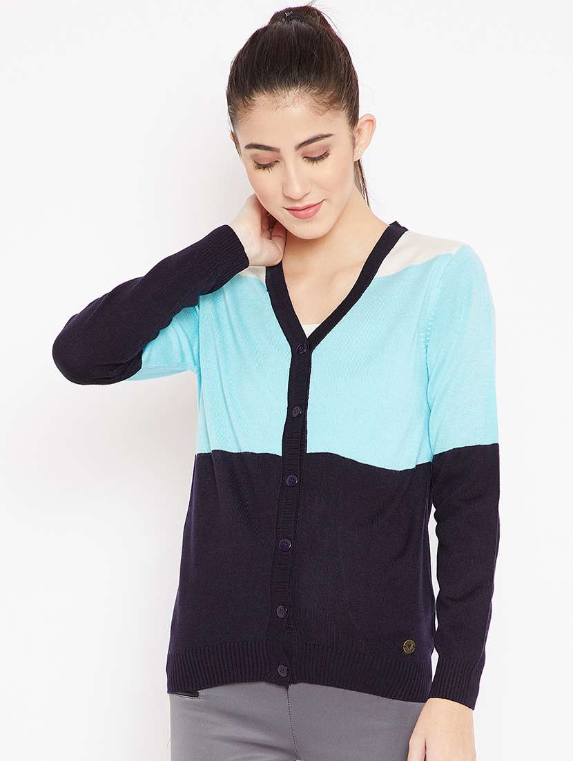 color block woolen cardigan