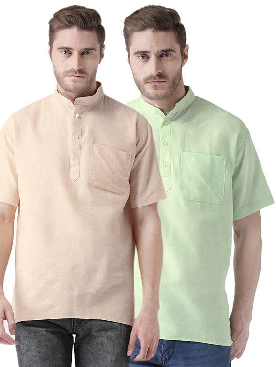 multi colored khadi short kurta (set of 2)