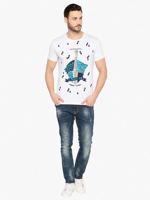 white cotton front print t-shirt - 15480456 -  Standard Image - 3