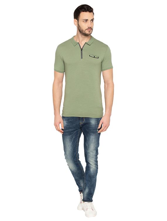 green cotton collared t-shirt - 15480473 - Standard Image - 3