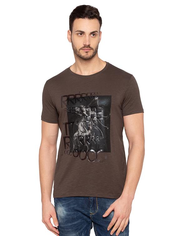 brown cotton chest print t-shirt - 15480492 -  Zoom Image - 0