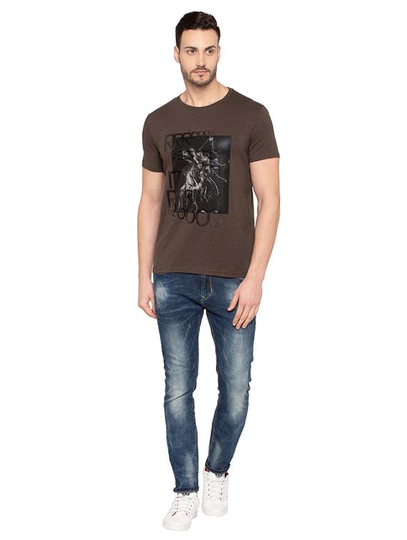 brown cotton chest print t-shirt - 15480492 - Standard Image - 3