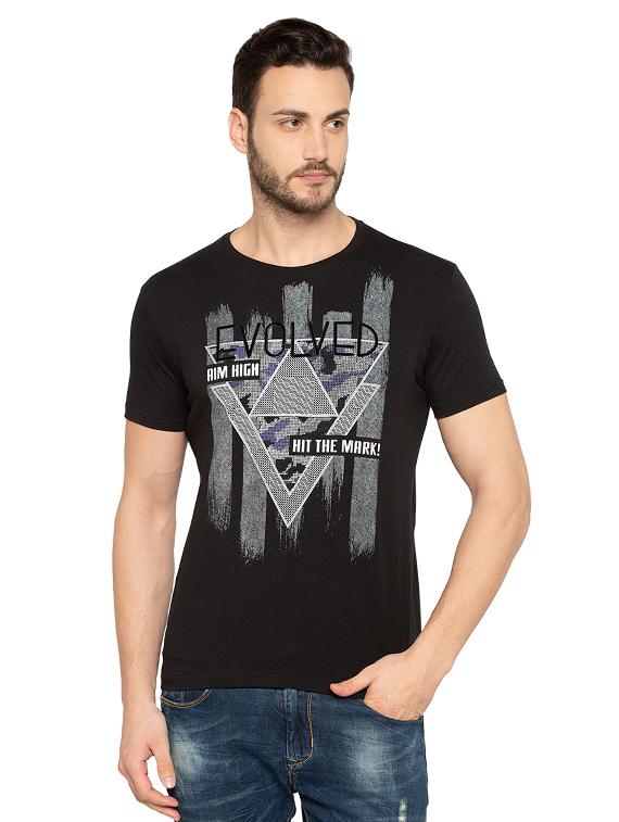 black cotton chest print t-shirt - 15480497 -  Zoom Image - 0