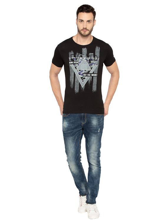 black cotton chest print t-shirt - 15480497 - Standard Image - 3