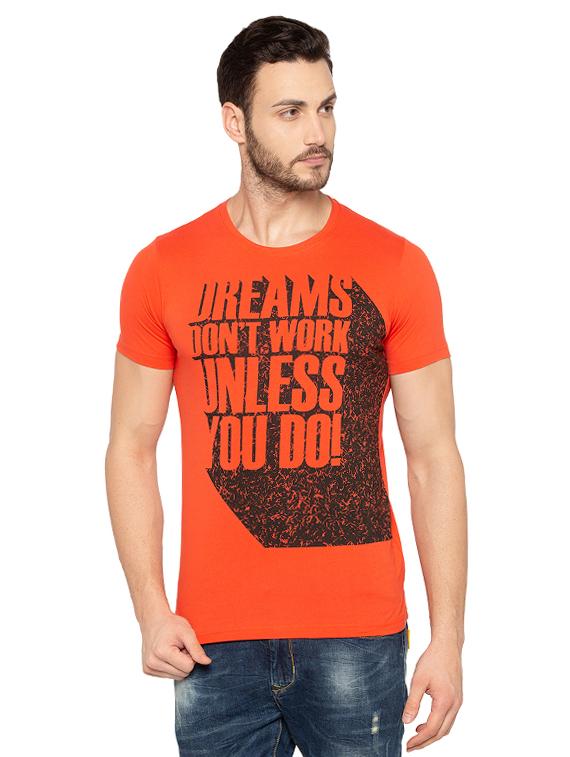 orange cotton front print t-shirt - 15480501 -  Zoom Image - 0