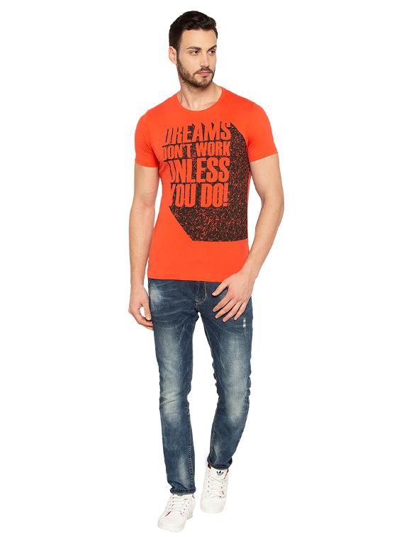 orange cotton front print t-shirt - 15480501 - Standard Image - 3