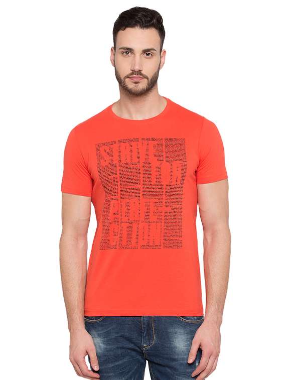 orange cotton chest print t-shirt - 15480502 - Zoom Image - 0