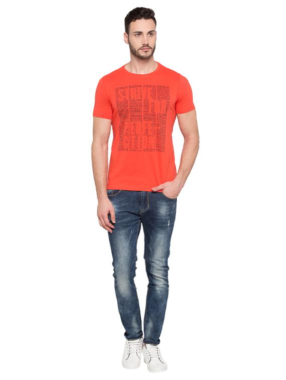 orange cotton chest print t-shirt - 15480502 - Standard Image - 3