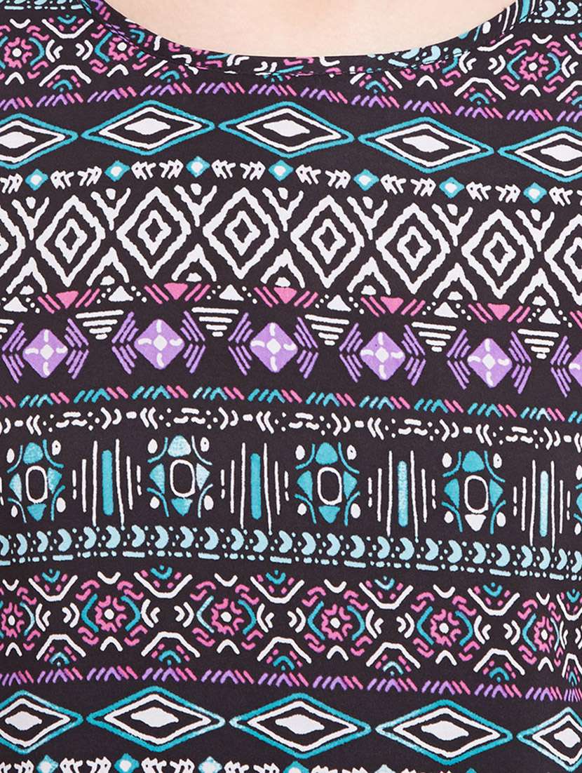 round neck aztec print regular top - 15482693 -  Standard Image - 3