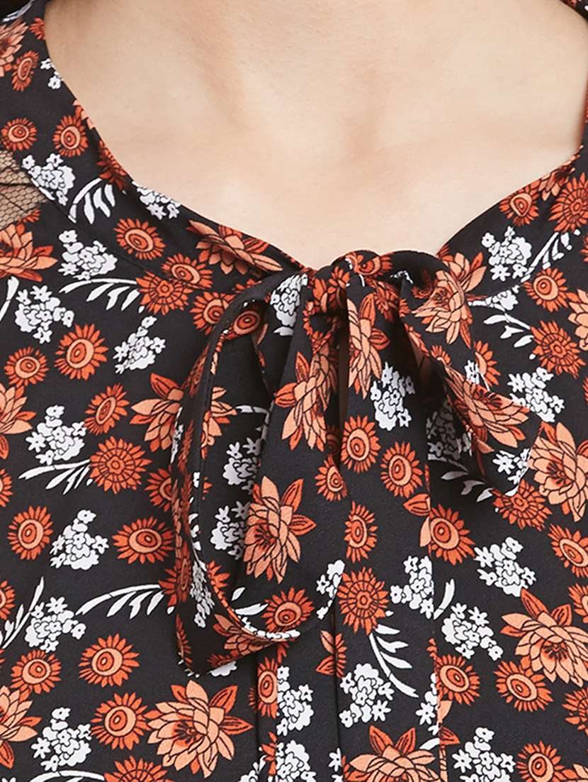 lace detail tie up neck printed top - 15482696 - Standard Image - 3