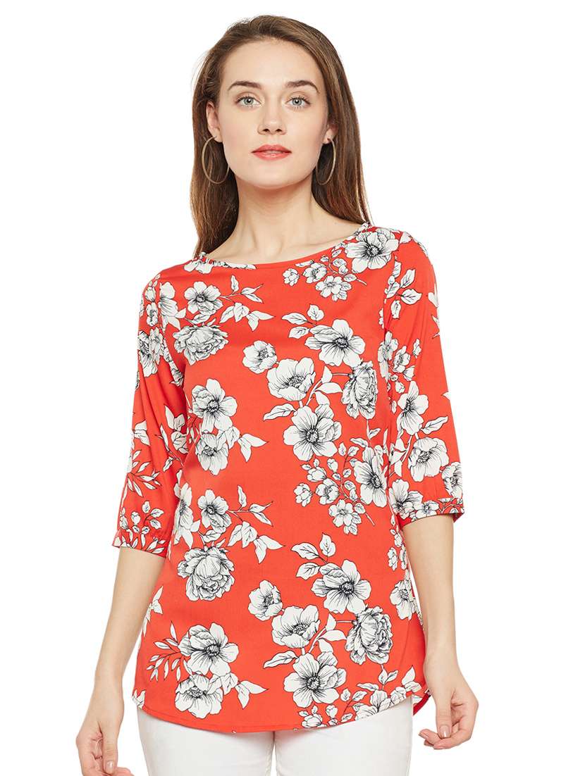 orange crepe regular tunic - 15482704 -  Zoom Image - 0