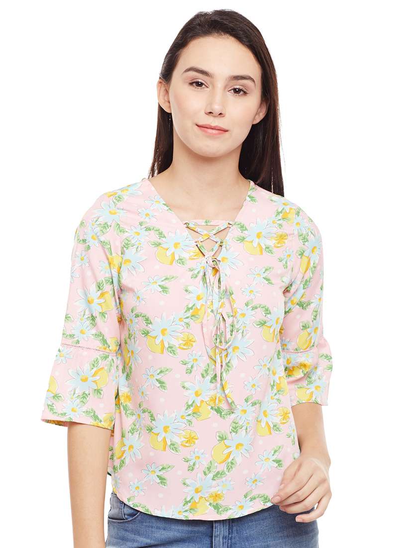 floral criss cross lace up top - 15482706 - Zoom Image - 0