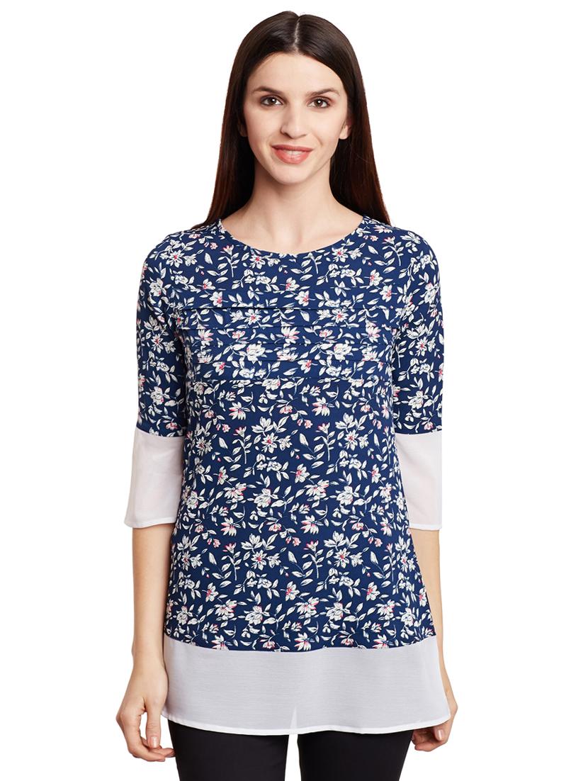 dark blue crepe tunic - 15482712 - Zoom Image - 0
