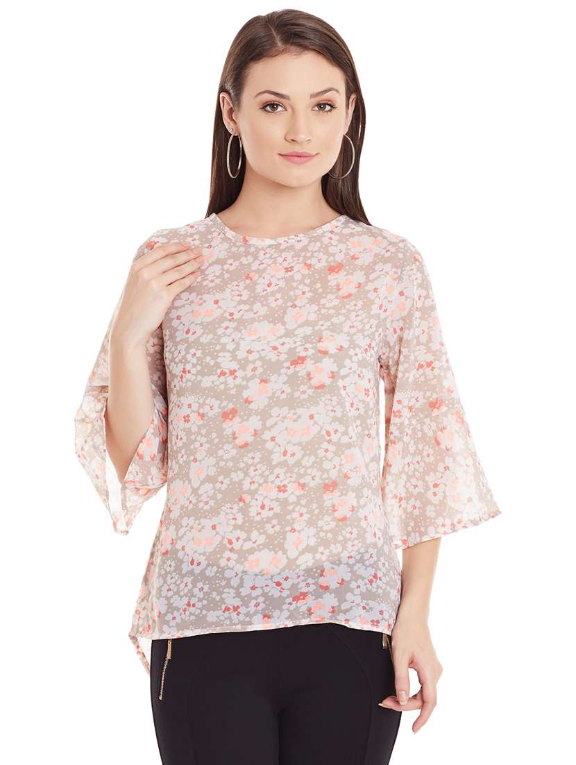 flare sleeved printed high low top - 15482725 - Zoom Image - 0