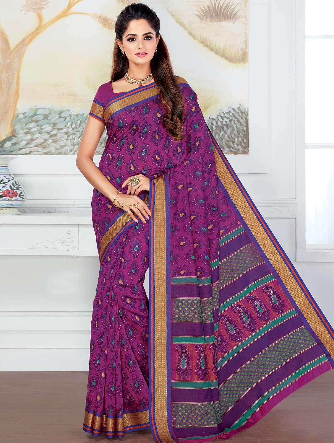paisley printed saree with blouse