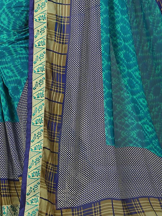 women's tie & dye turquoise colored saree with blouse - 15484568 - Standard Image - 3