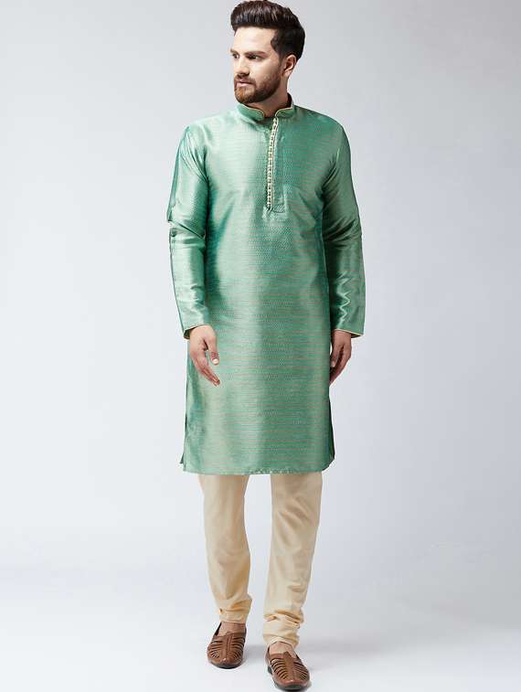sea green & beige silk blend kurta pyjama set