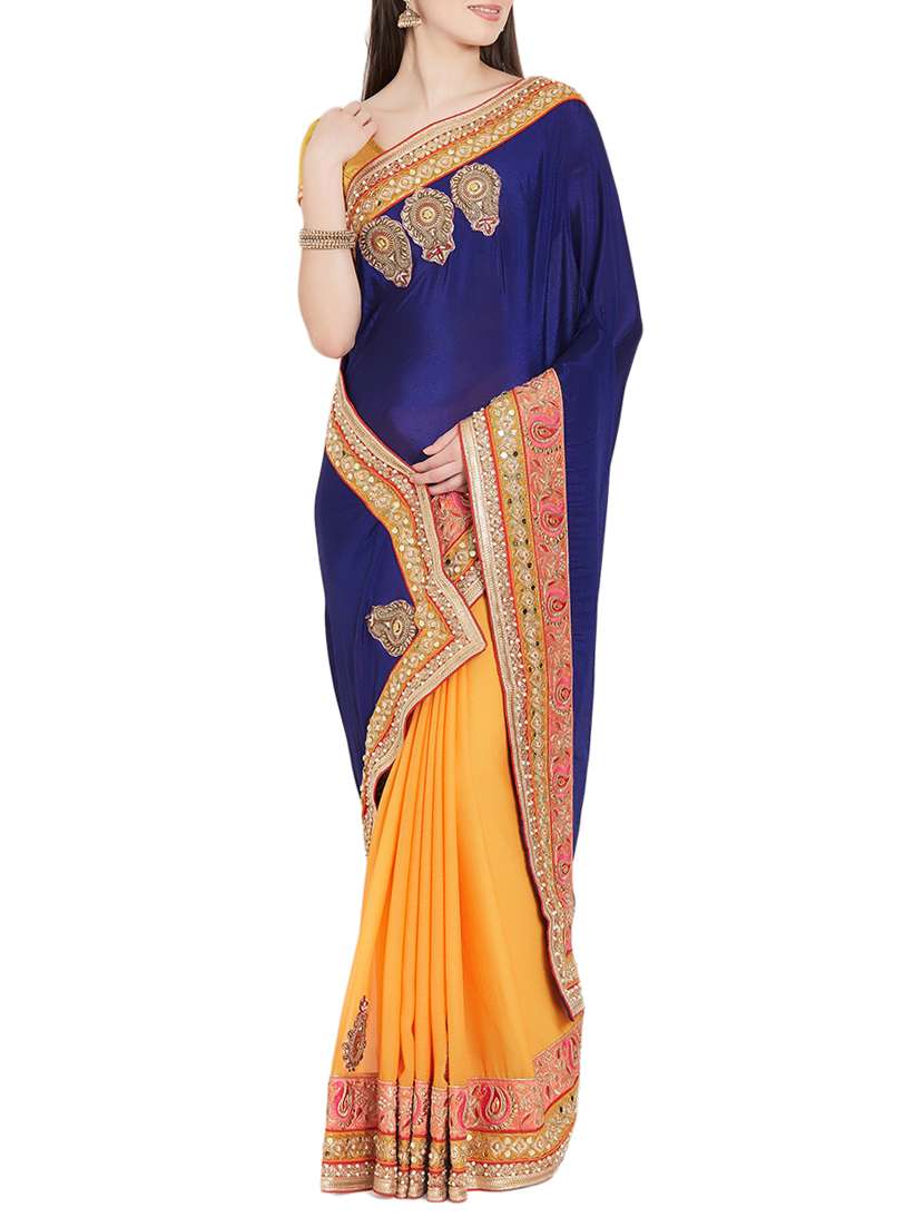 mirror bordered half and half saree with blouse - 15485304 -  Zoom Image - 0