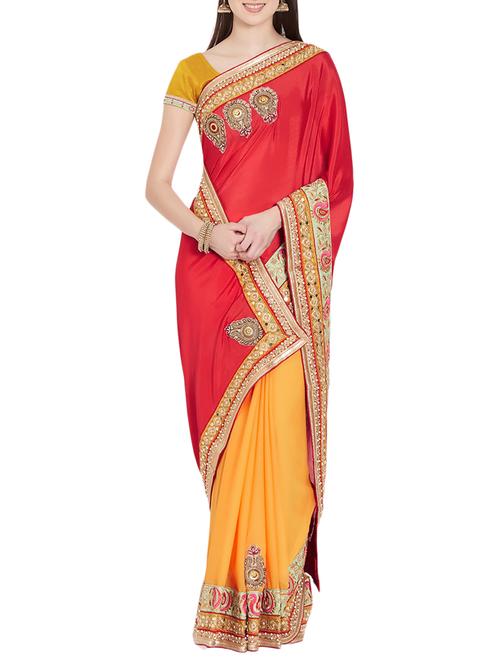 mirror bordered half and half saree with blouse - 15485305 - Standard Image - 0
