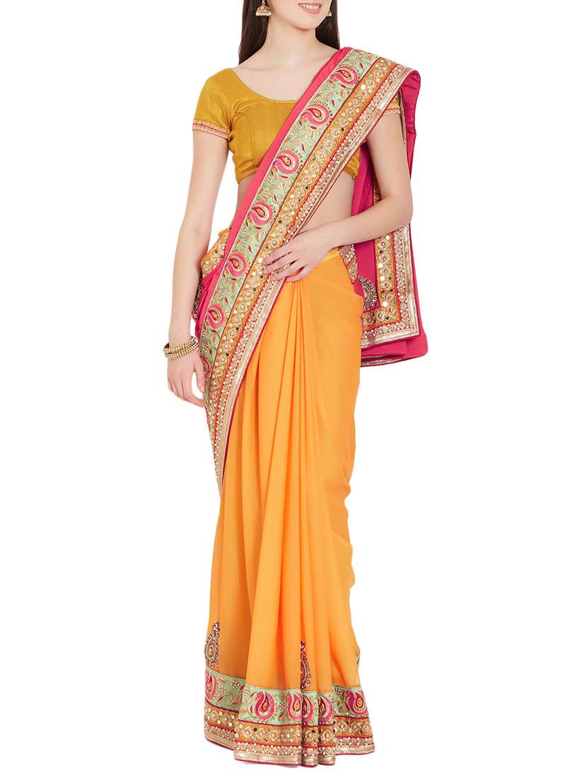 mirror bordered half and half saree with blouse - 15485306 - Zoom Image - 0