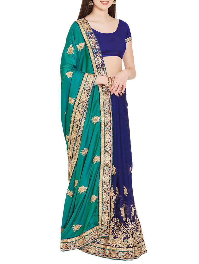 zari embroidered half and half saree with blouse - 15485308 -  Zoom Image - 0