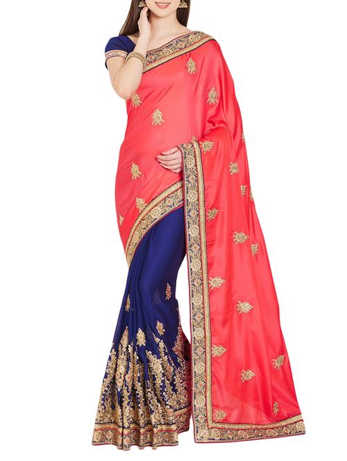 zari embroidered half and half saree with blouse - 15485309 - Standard Image - 0