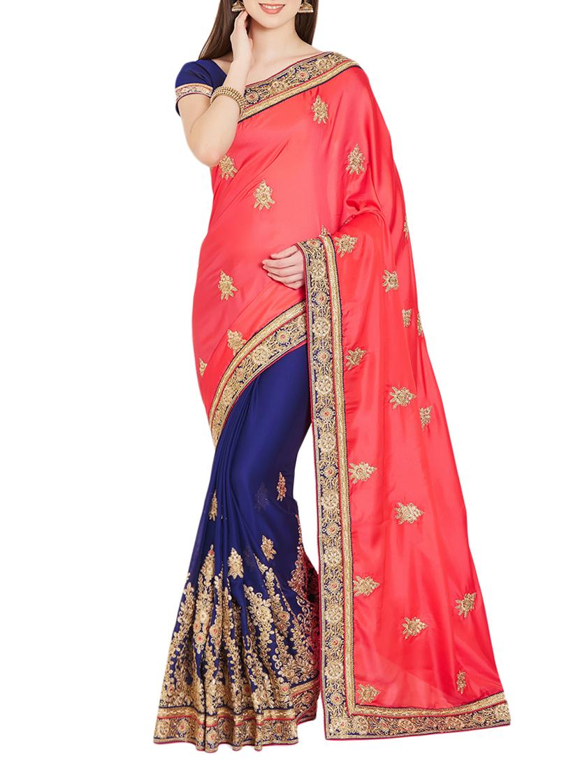 zari embroidered half and half saree with blouse - 15485309 - Zoom Image - 0