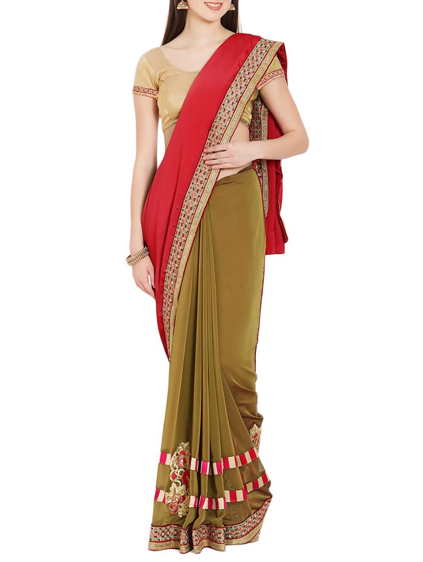 applique work half and half saree with blouse - 15485312 - Zoom Image - 0
