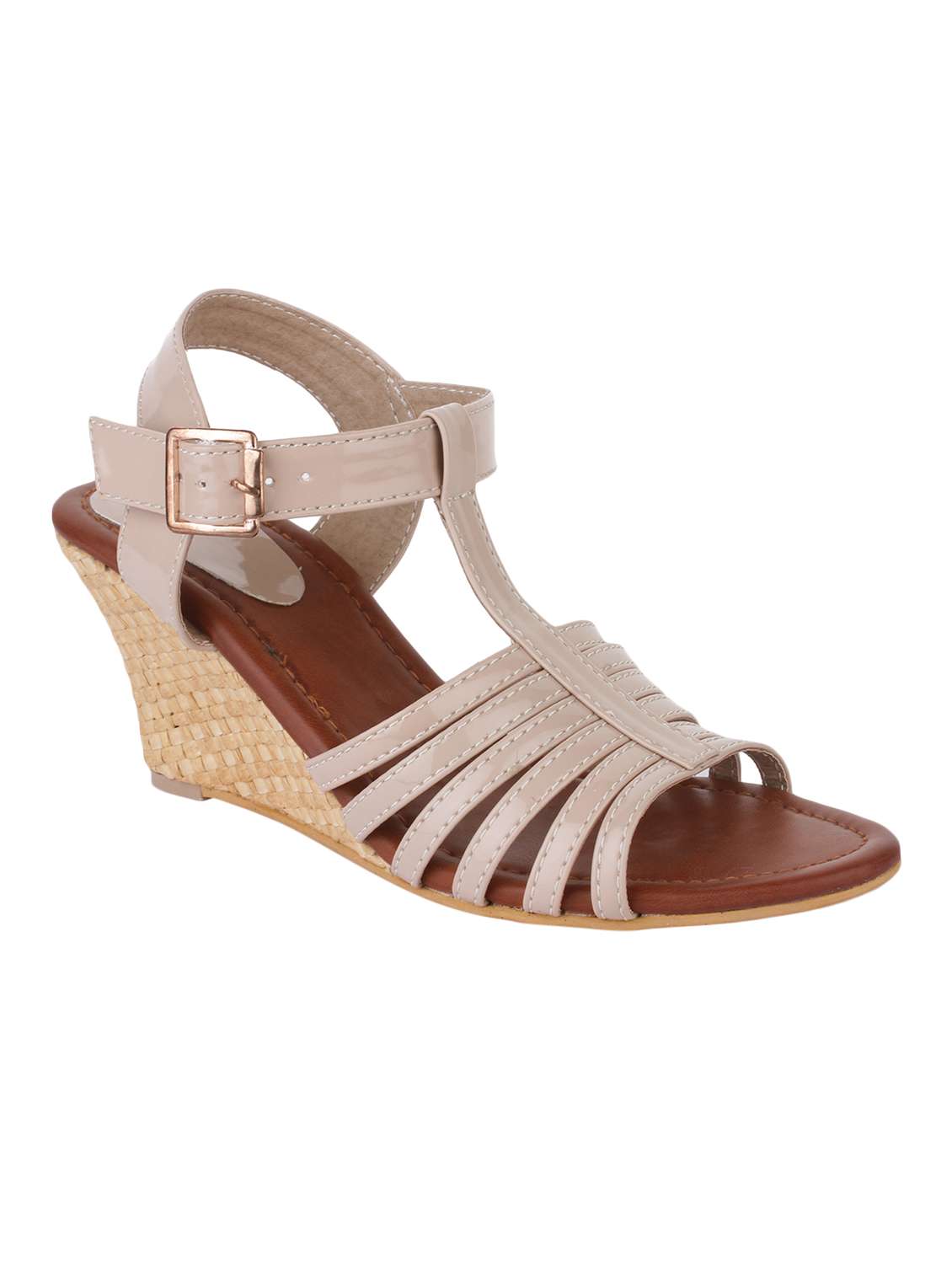 beige back strap wedges