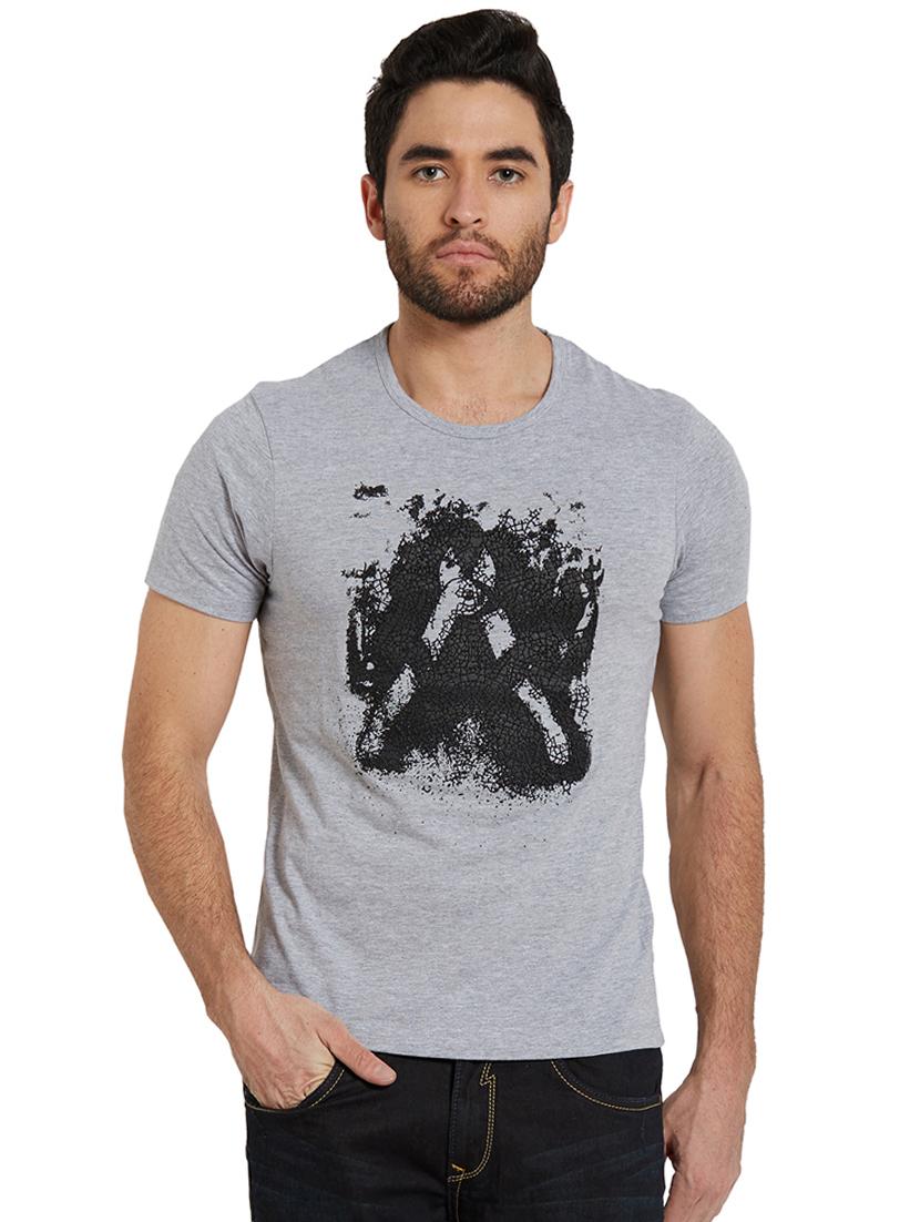 grey cotton chest print t-shirt - 15489506 -  Zoom Image - 0