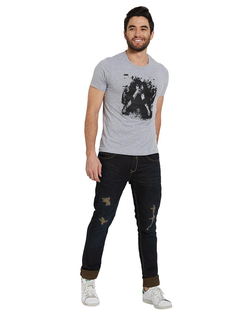 grey cotton chest print t-shirt - 15489506 - Standard Image - 3