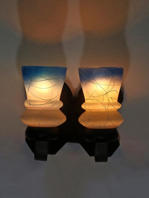 stylish twins hand decorative colorful glass wall lamp light with royal wooden fitting (set of two) dn-2wa131 - 15489850 - Standard Image - 0