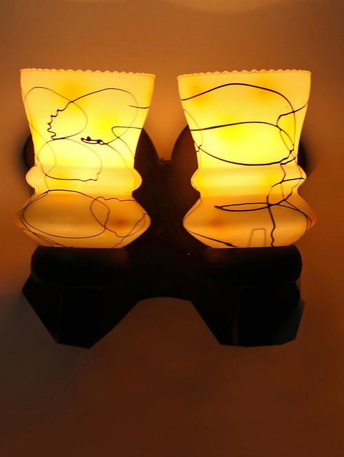stylish twins hand decorative colorful glass wall lamp light with royal wooden fitting (set of two) dn-2wa143 - 15489861 - Standard Image - 0
