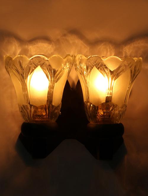 stylish twins hand decorative colorful glass wall lamp light with royal wooden fitting (set of two) dn-2wa144 - 15489862 -  Standard Image - 0
