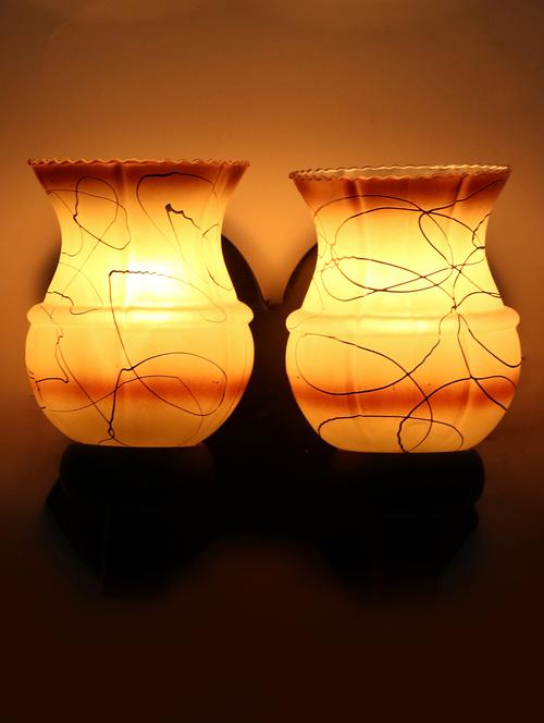 stylish twins hand decorative colorful glass wall lamp light with royal wooden fitting (set of two) dn-2wa154 - 15489872 - Standard Image - 0