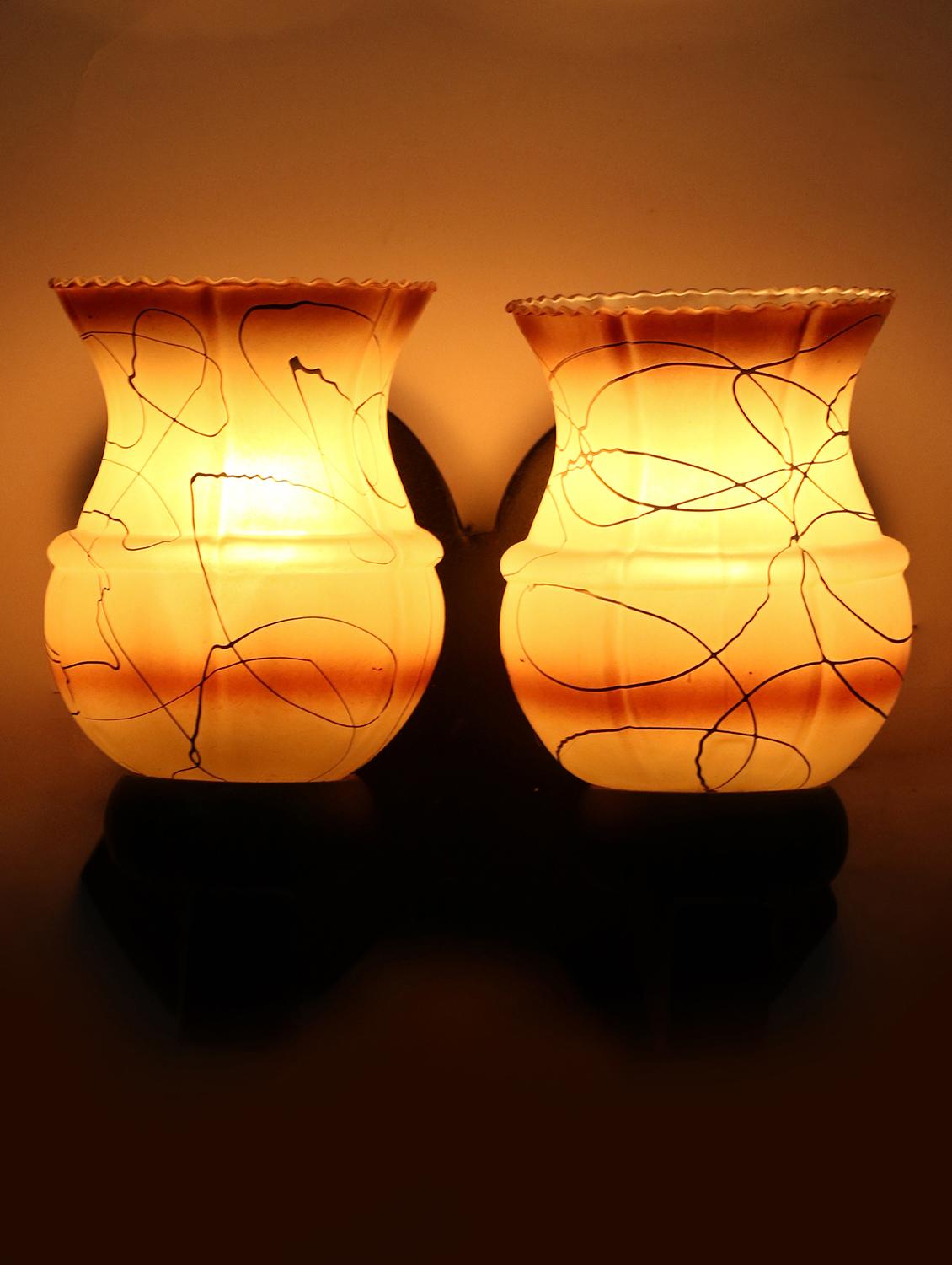 stylish twins hand decorative colorful glass wall lamp light with royal wooden fitting (set of two) dn-2wa154 - 15489872 - Zoom Image - 0