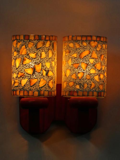 stylish twins hand decorative colorful glass wall lamp light with royal wooden fitting (set of two) dn-2wa164 - 15489882 -  Standard Image - 0