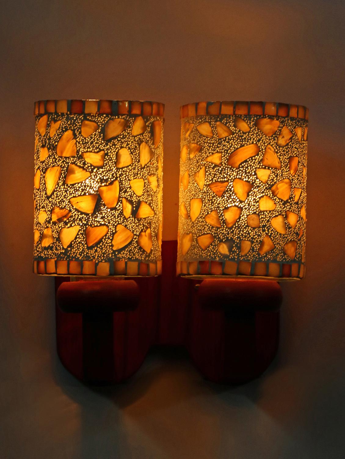 stylish twins hand decorative colorful glass wall lamp light with royal wooden fitting (set of two) dn-2wa164 - 15489882 -  Zoom Image - 0