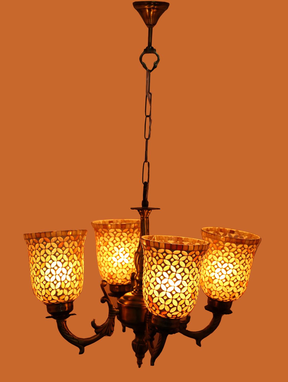 royal chandelier decorate with chips & beeds glass for magical & romantic lighting effect ,4 light ceiling pandent lamp - 15490402 -  Zoom Image - 0