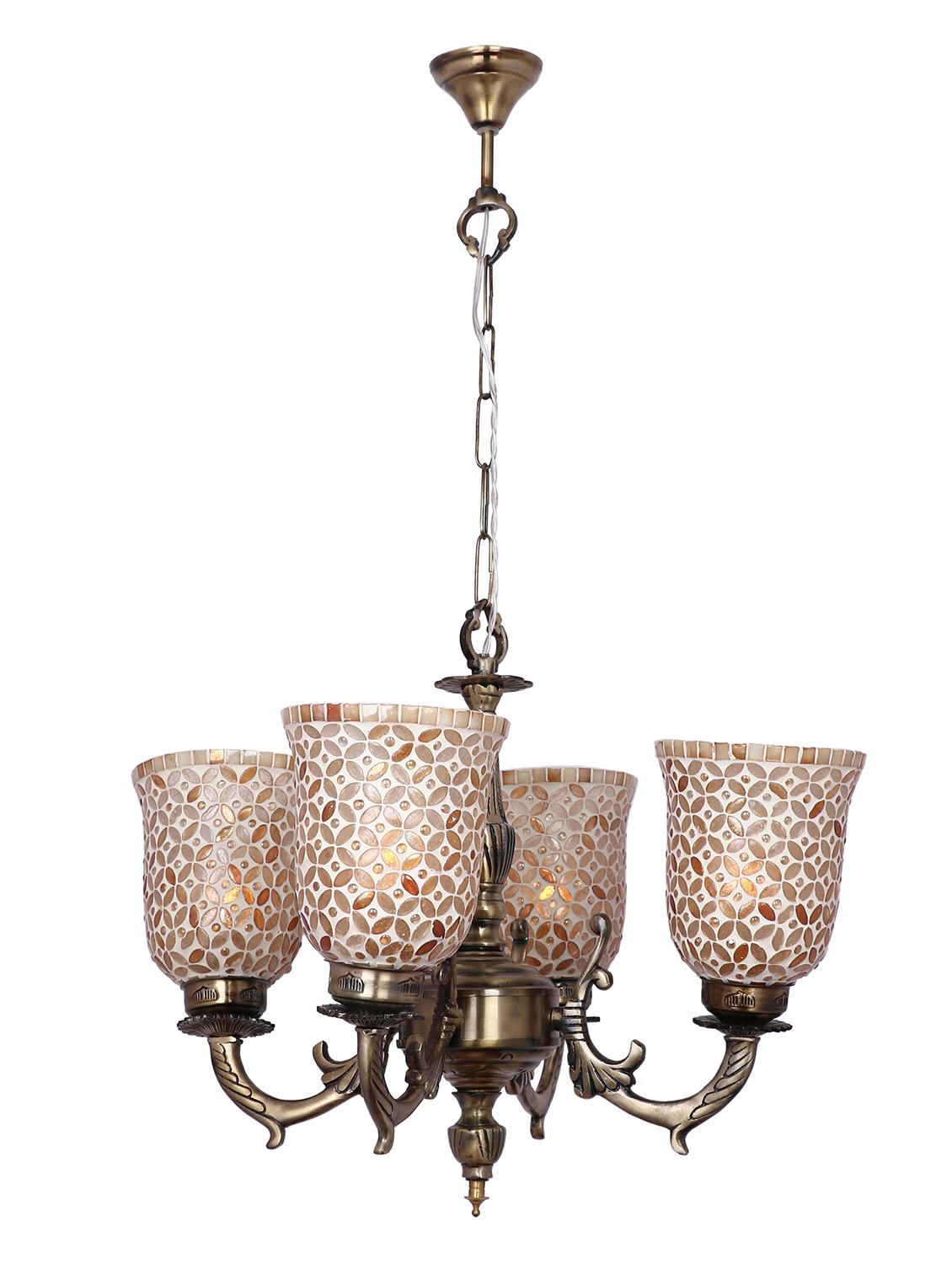 royal chandelier decorate with chips & beeds glass for magical & romantic lighting effect ,4 light ceiling pandent lamp - 15490402 - Standard Image - 3