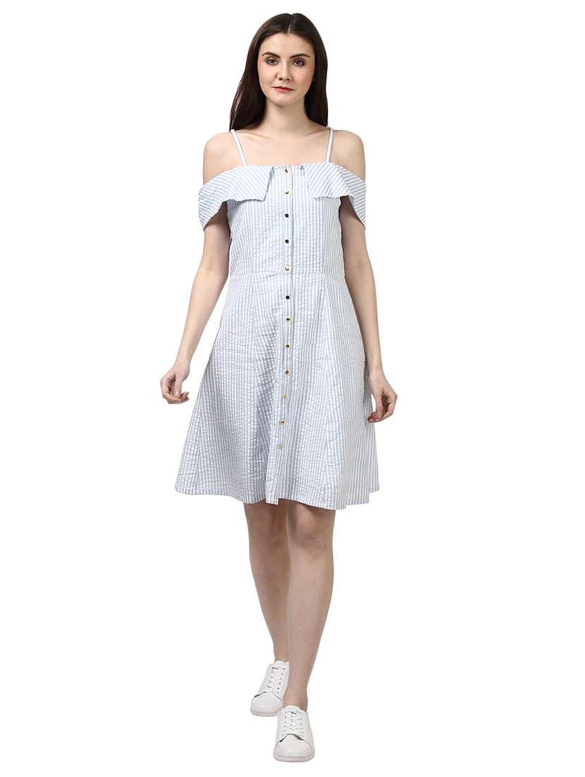 button down striped a-line dress