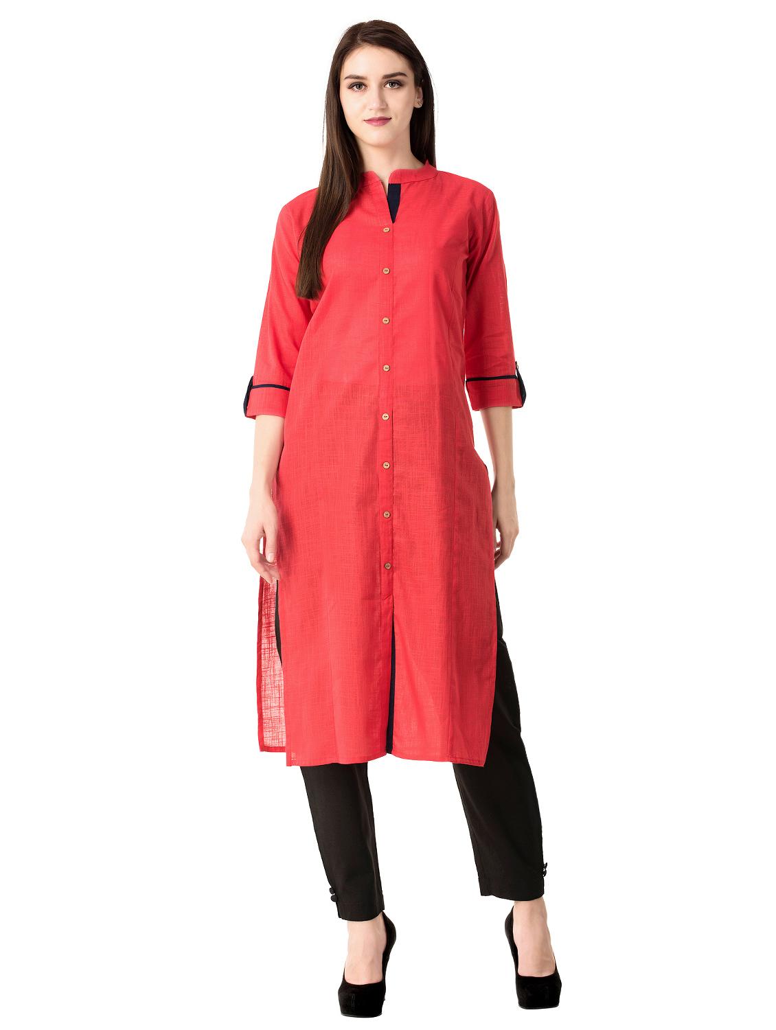 rose red straight kurta - 15493095 - Zoom Image - 0
