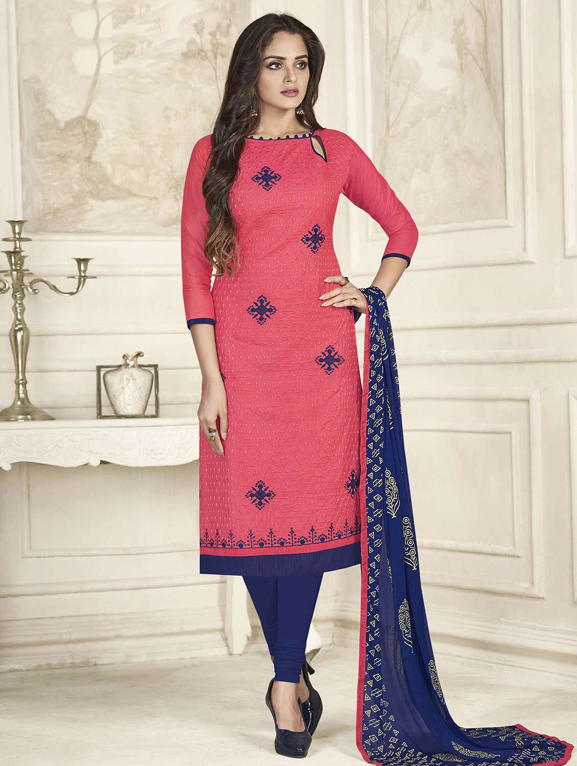embroidered unstitched churidaar suit - 15493182 - Zoom Image - 0